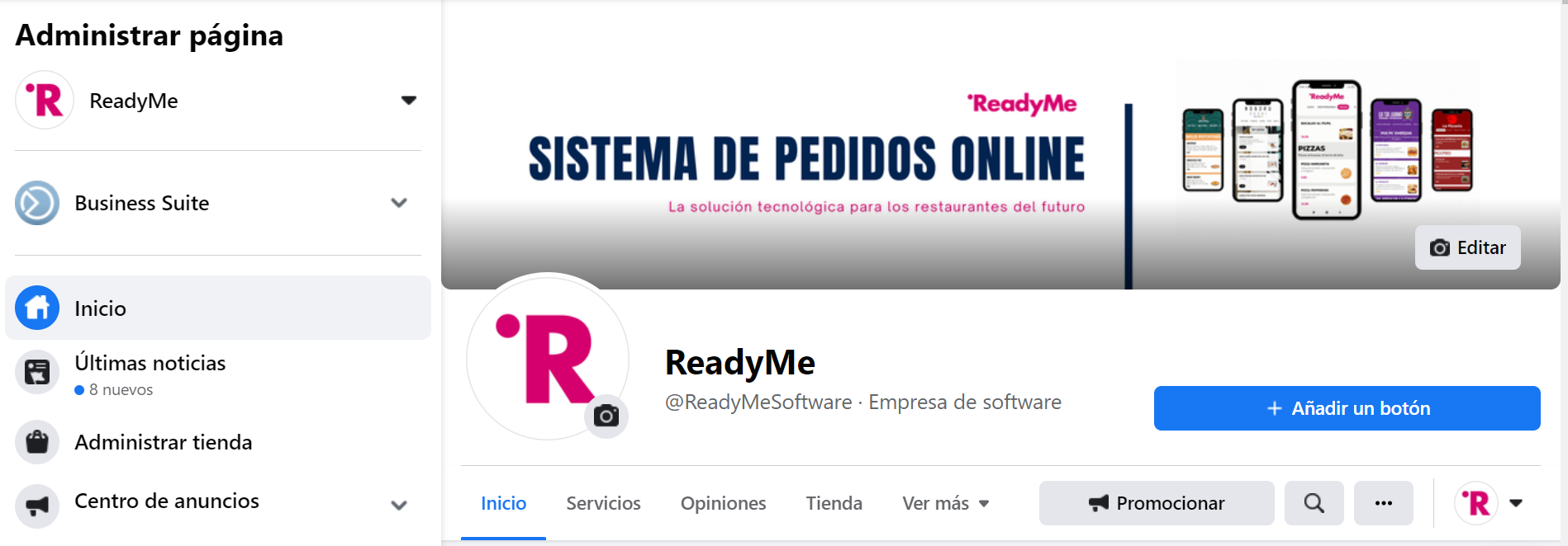 perfil de empresa de facebook de readyme